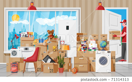 Moving to new house. Family relocated to new home. 71314313