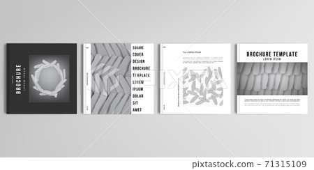 Realistic vector layouts of cover mockup design templates for square brochure, cover design, flyer, book design, magazine, poster. Feathers, birds plumage in abstract style. Graphic pattern. 71315109
