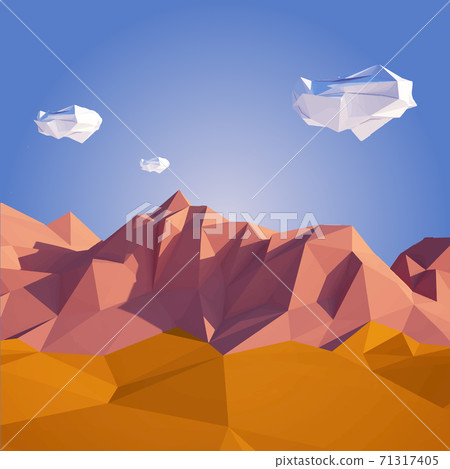 Low poly desert illustration in paper art style with low poly sky 71317405