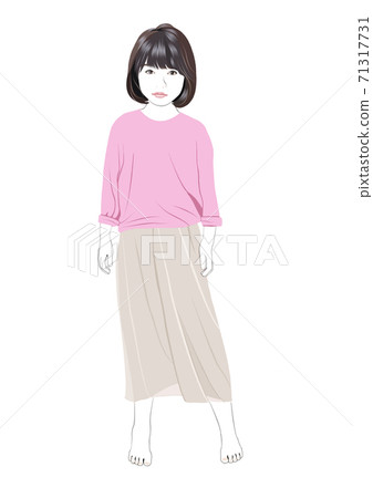 A girl standing staring at the front 71317731