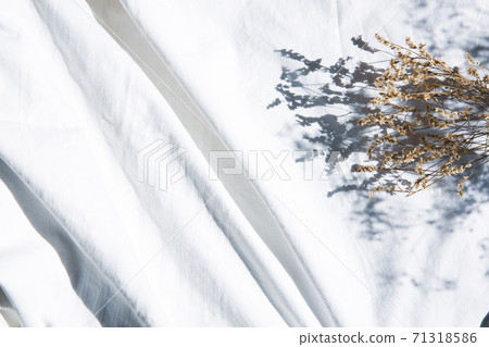 乾花和乾淨的白色棉織物背景 71318586