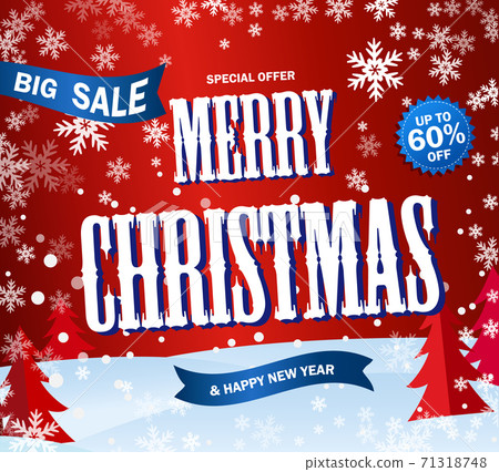 Red Banner Big sale. Text Merry Cristmas and Happy New Year. Red Banner Big sale. Text Merry Cristmas and Happy New Year. 71318748