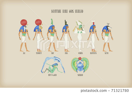 埃及九支柱神Heliopolis九支柱神Enead水彩插圖 71321780