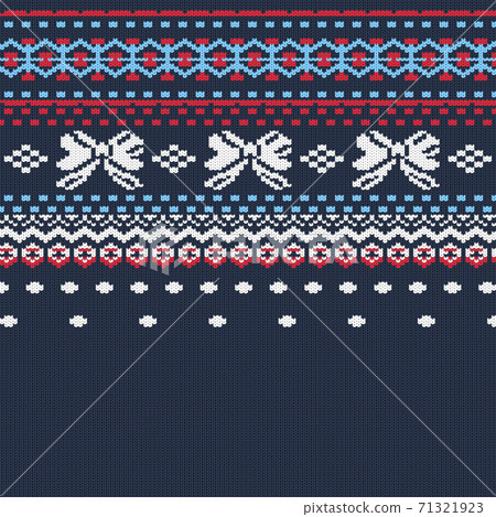 Knitted geometric background in nordic style with a bow. Knitted geometric background in nordic style with a bow. 71321923