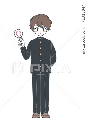 Illustration vector of a male student of a school run with a correct answer and a circle tag Illustration vector of a male student of a school run with a correct answer and a circle tag 71323944