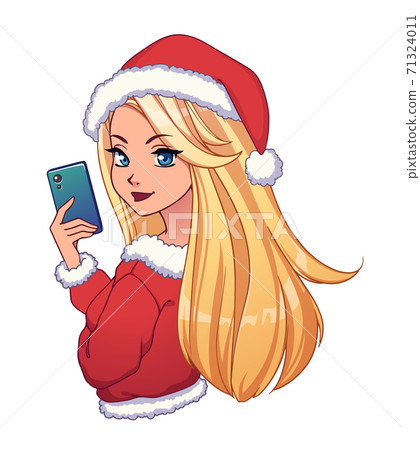 Cartoon beautiful blonde girl taking selfie and... - Stock Illustration  [71324011] - PIXTA