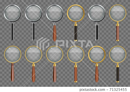 Set of realistic magnifying glass on transparent background 71325455