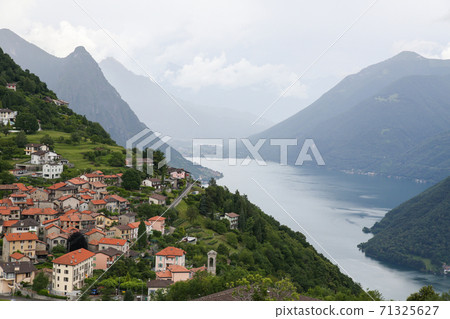 Switzerland Lugano Monte Bure Lake Lugano and Bure Village 71325627