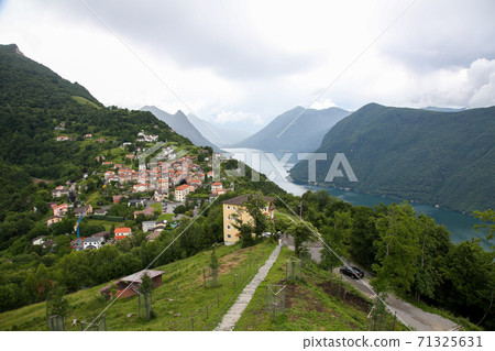 Switzerland Lugano Monte Bure Lake Lugano and Bure Village 71325631