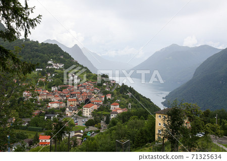 Switzerland Lugano Monte Bure Lake Lugano and Bure Village Switzerland Lugano Monte Bure Lake Lugano and Bure Village 71325634