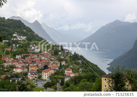 Switzerland Lugano Monte Bure Lake Lugano and Bure Village Switzerland Lugano Monte Bure Lake Lugano and Bure Village 71325635