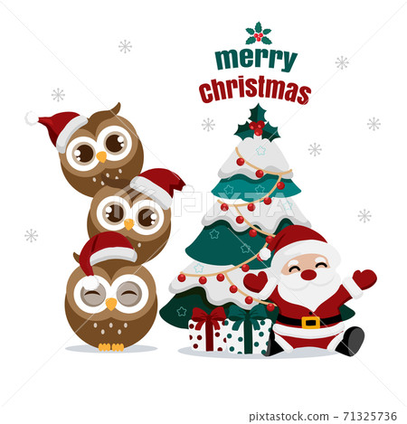 Christmas theme owl wearing Santa cap hat.Vector illustration. Christmas theme owl wearing Santa cap hat.Vector illustration. 71325736