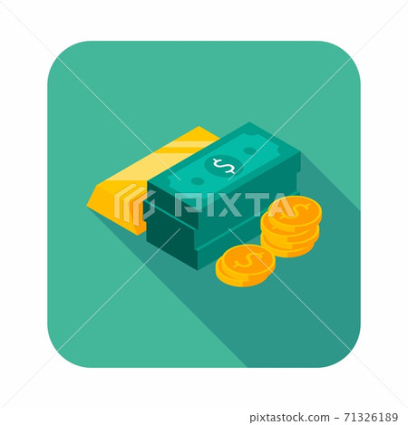 Gold Bar, Dollar and Coin icon vector isometric. - Stock Illustration ...