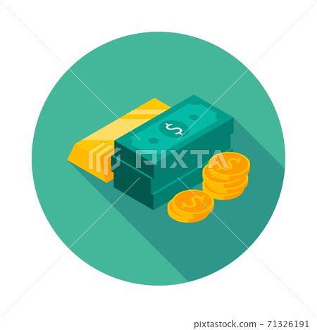 Gold Bar, Dollar and Coin icon vector isometric. - Stock Illustration ...