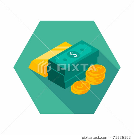 Gold Bar, Dollar and Coin icon vector isometric. Gold Bar, Dollar and Coin icon vector isometric. 71326192