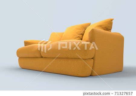 Yellow couch with pillows on studio grey background. Yellow couch with pillows on studio grey background. 71327657