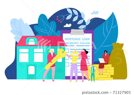 Mortgage business concept, vector illustration. Finance loan for home, property investment in bank. Real estate, flat apartment sale 71327905