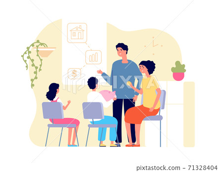 Family money bank. Finance education, budget saving plans for dream. Parents teaching children economy or investment utter vector concept 71328404