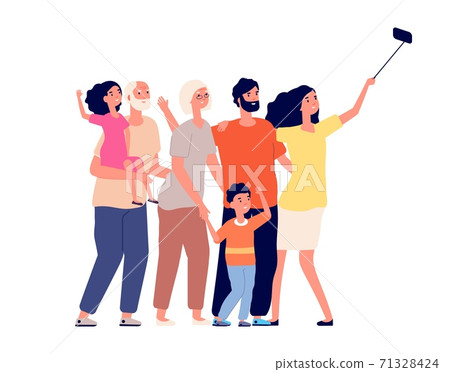 Happy Family Selfie Cheerful People Portrait Stock Illustration