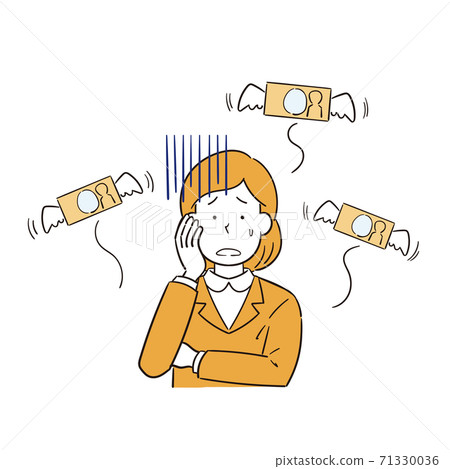 Illustration of a female office worker who is shocked by flying money Illustration of a female office worker who is shocked by flying money 71330036