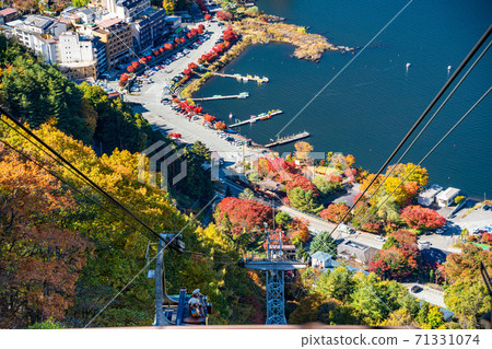 （山梨縣）從天上山公園眺望的川口湖湖畔 71331074