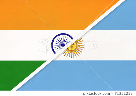India and Argentina or Argentine Republic, symbol of national flags from textile 71331232