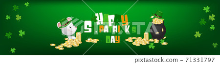 he Rat playing with cauldron , coins ,clovers and hat to event. Happy St. Patrick's Day of vector illustration. he Rat playing with cauldron , coins ,clovers and hat to event. Happy St. Patrick's Day of vector illustration. 71331797