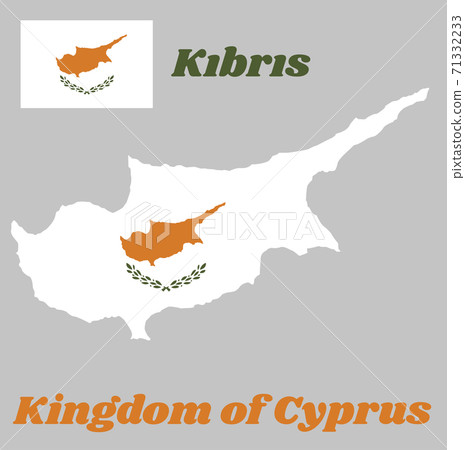Map outline and flag of Cyprus, with name text Kingdom of Cyprus. Map outline and flag of Cyprus, with name text Kingdom of Cyprus. 71332233