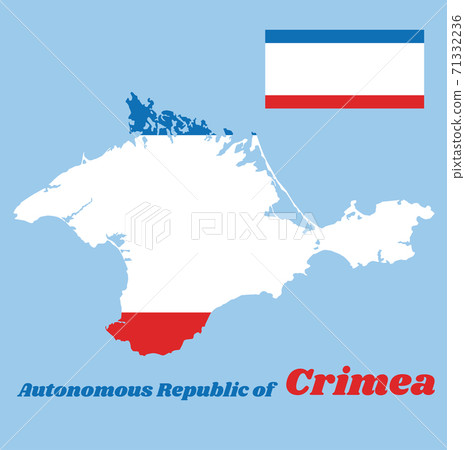 Map outline and flag of Crimea, with name text Autonomous Republic of Crimea. Map outline and flag of Crimea, with name text Autonomous Republic of Crimea. 71332236