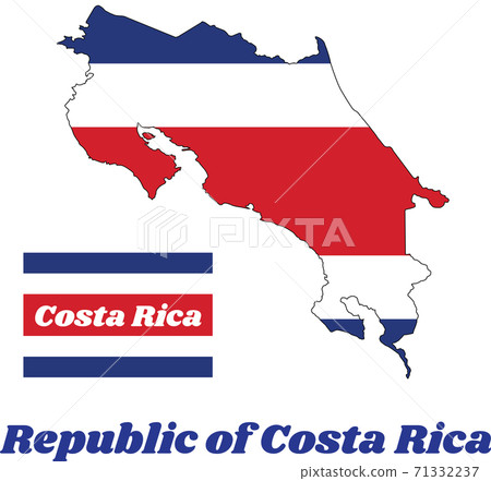 Map outline and flag of Republic of Costa Rica in blue red and white color Map outline and flag of Republic of Costa Rica in blue red and white color 71332237