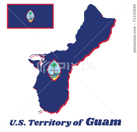 Map outline and flag of Guam, with name text U.S. Territory of Guam. 71332649