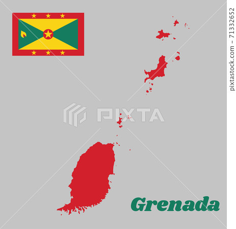 Map outline and flag of Grenada. with text Grenada. 71332652