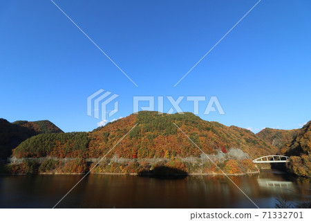 山梨縣鹽川大壩水木湖周圍的秋葉 山梨縣鹽川大壩水木湖周圍的秋葉 71332701
