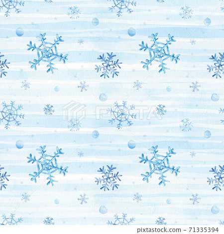 Seamless pattern with blue watercolor snowflakes and snowballs 71335394