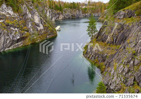 Marble canyon in Mining park Ruskeala at autumn 71335674