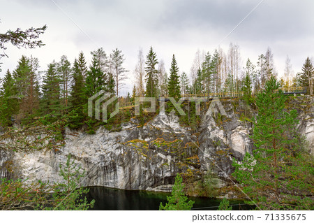 Marble canyon in Mining park Ruskeala at summer 71335675