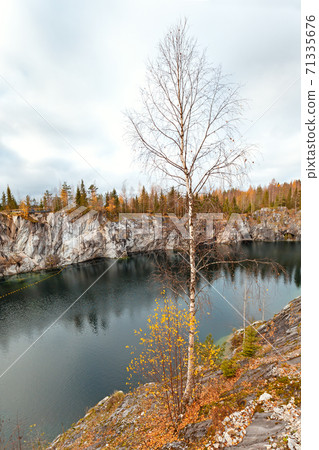 Marble canyon in Mining park Ruskeala at autumn 71335676