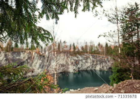 Marble canyon in Mining park Ruskeala at autumn 71335678
