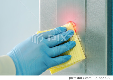 Sanitizing an elevator push button against bacteria and virus. 71335699