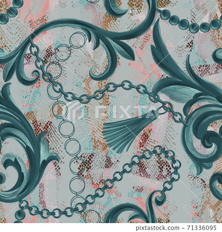 Snake skin animal texture mixed with Baroque ornament. Seamless pattern. Snake skin animal texture mixed with Baroque ornament. Seamless pattern. 71336095