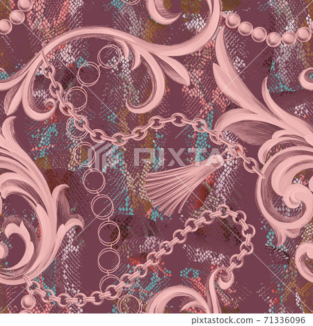 Snake skin animal texture mixed with Baroque ornament. Seamless pattern. Snake skin animal texture mixed with Baroque ornament. Seamless pattern. 71336096