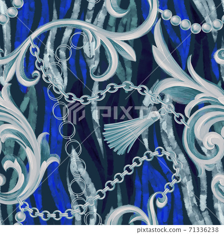Zebra skin texture mixed with Baroque frame. Seamless pattern. 71336238