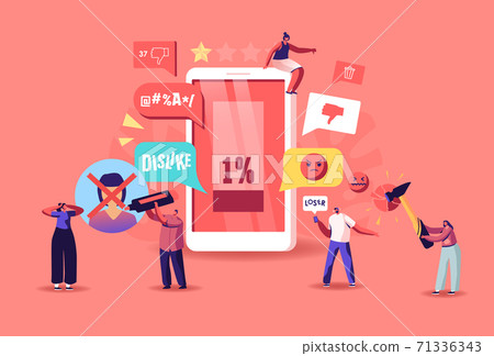 Online Criticism, Social Network Harassment Concept. Characters Bully in Smartphone Harassing, Threatening Victim Online Criticism, Social Network Harassment Concept. Characters Bully in Smartphone Harassing, Threatening Victim 71336343