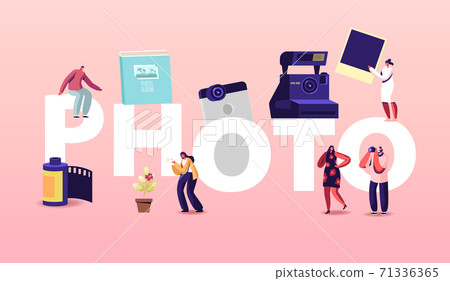 Photo Concept. Professional Photographers Characters with Camera Make Pictures. Cameraman Expert Job, Creative Hobby 71336365