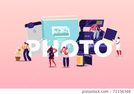 Photo Concept. Professional Photographers Characters with Camera Make Pictures. Cameraman Expert Job, Creative Hobby 71336366