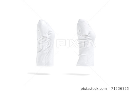 Blank white women slimfit and classic t-shirt mockup, side view Blank white women slimfit and classic t-shirt mockup, side view 71336535