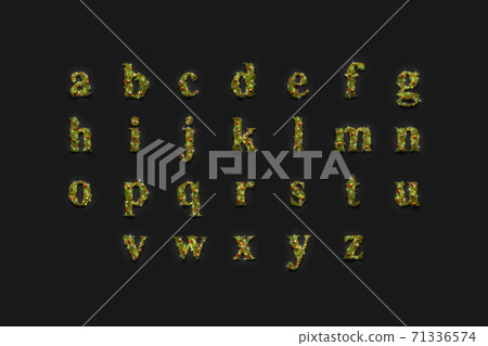 Decorative lowercase aphabet, christmas font mock up set in darkness Decorative lowercase aphabet, christmas font mock up set in darkness 71336574