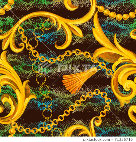 Snake skin texture with Baroque frame border. Snake skin texture with Baroque frame border. 71336716