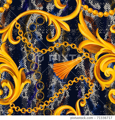 Snake skin texture with Baroque frame border. Snake skin texture with Baroque frame border. 71336717