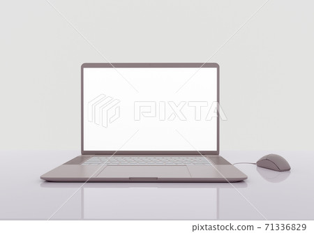 laptop on the reflective gray table, mockup monitor, work at home concept, workplace, 3d render low-poly snowflakes on gray background, 3d render 71336829